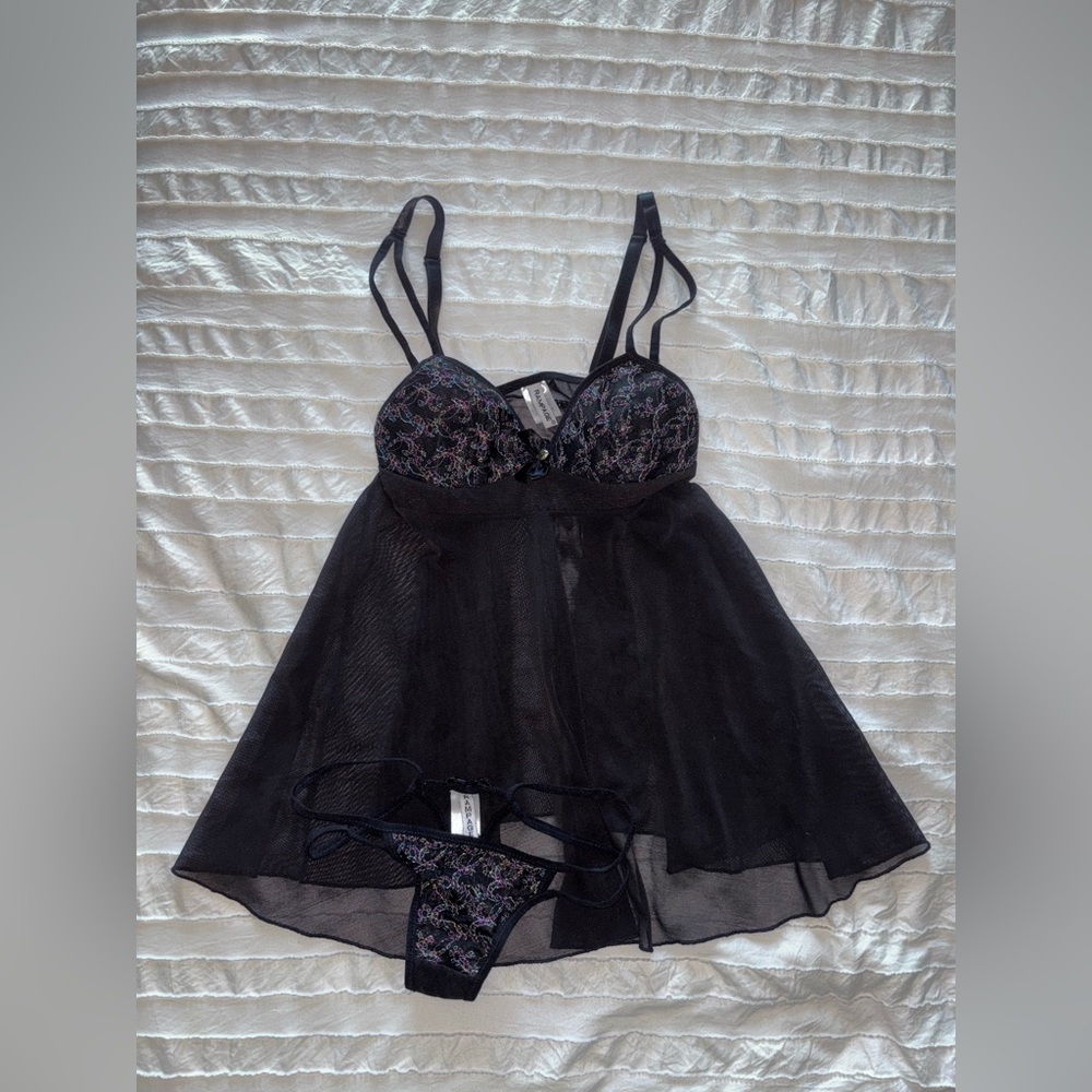 Rampage Brand Black Lace Lingerie Nighty Set